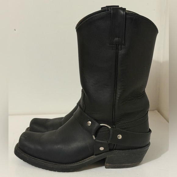Black All Leather Motorcycle Biker Boots with Square Toe - Size Ladies 8 - Picture 8 of 16